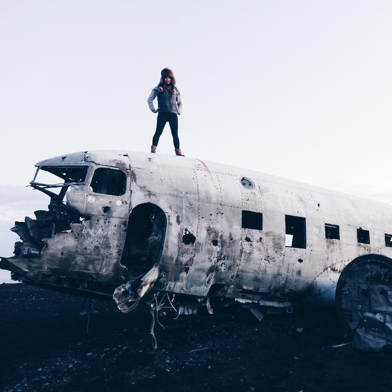 Abandoned aircraft on the black sand in Iceland