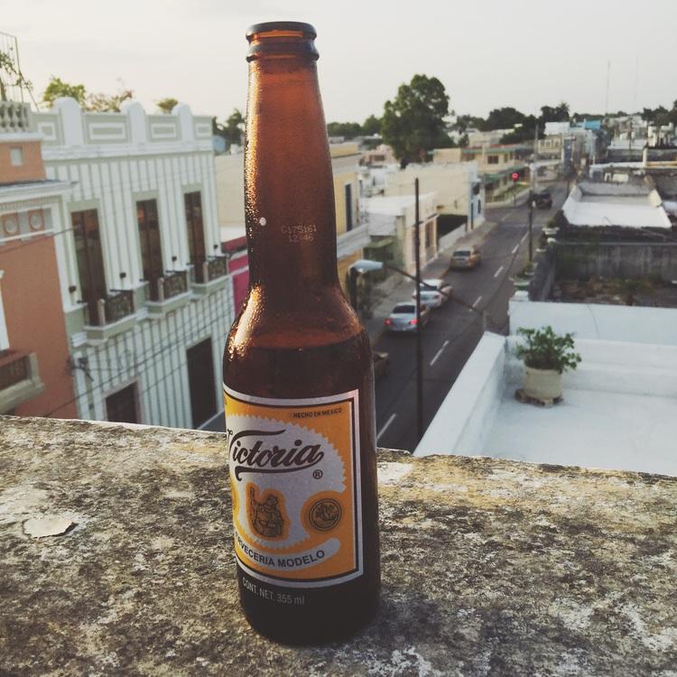 Rooftop view with beer in Merida