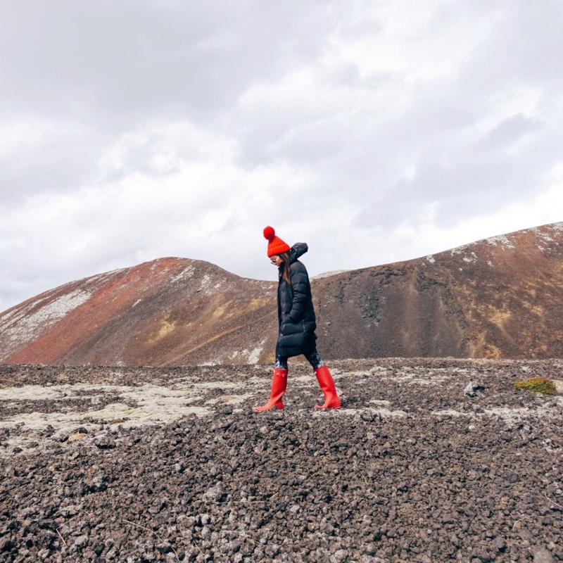 Walking on a volcanic crater in Iceland