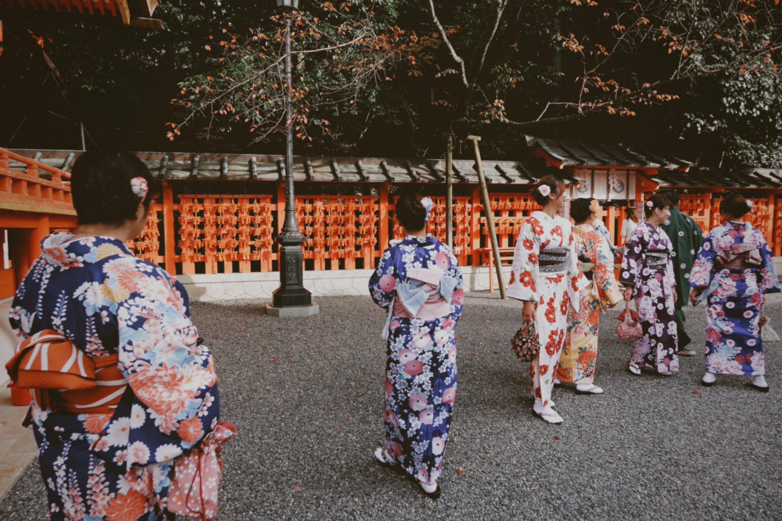 Travelers wearing kimonos in Japan
